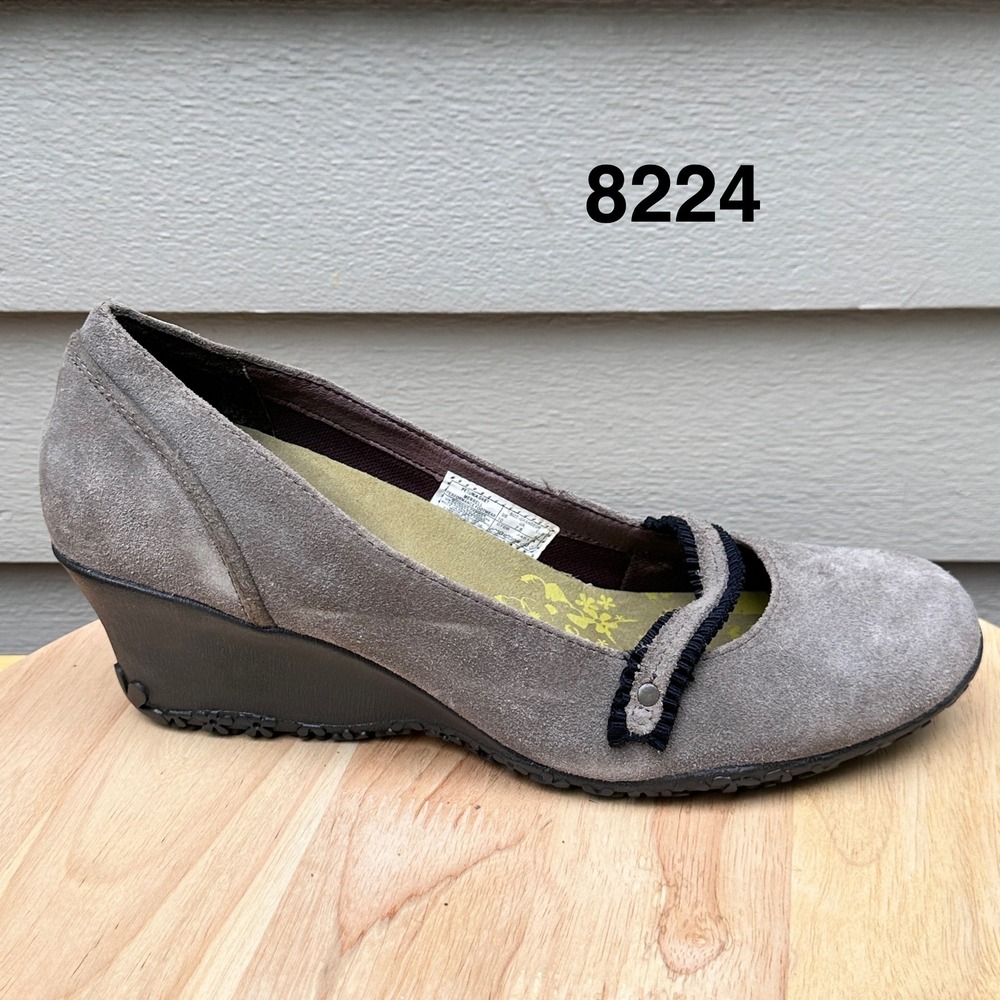 Merrell Petunia Grey Suede Wedge Pumps Vibram Sole Womens 10 J46144